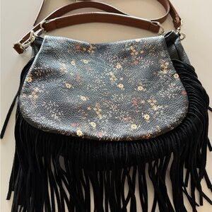 Claudia Firenze Pebbled Genuine Leather Crossbody Bag with Fringe